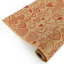 Купить Упаковочная бумага, Крафт (0,7*10 м) Сердечки фигурные, Красный