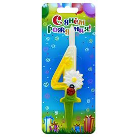 Свеча Цифра 4, Ромашка и божья коровка, 15 см, 1 шт. - Артикул: 3065 Свечи-цифры Омский Свечной Завод