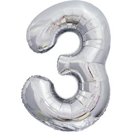 Шар (34''/86 см) Цифра, 3, ЭКО, Серебро, в упаковке 1 шт. - Артикул: 21543 Цифра 3 Falali