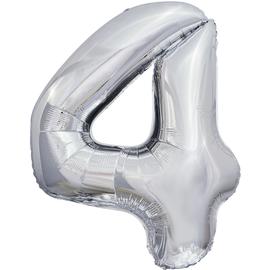 Шар (34''/86 см) Цифра, 4, ЭКО, Серебро, в упаковке 1 шт. - Артикул: 21544 Цифра 4 Falali