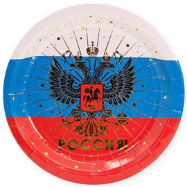 Тарелки (9''/23 см) Россия! (герб), Золото/Триколор, 6 шт. - Артикул: 690010 Одноразовые тарелки Дон Баллон