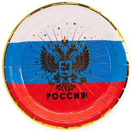 Тарелки (7''/18 см) Россия! (герб), Золото/Триколор, 6 шт. - Артикул: 690011 Одноразовые тарелки Дон Баллон
