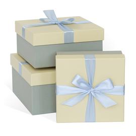 Набор коробок, Голубой бант, Слоновая кость, 21*21*11 см, 3 шт. - Артикул: К077 Коробки с бантами Дон Баллон