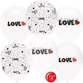 Шар (12''/30 см) Любовь, Белый (801)/Прозрачный (701), кристалл, 5 ст, 50 шт. - Артикул: 812111 Свадьба Орбиталь