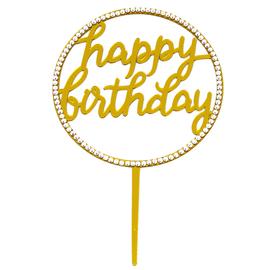 Купить Топпер в торт, Круг, Happy Birthday, Золото