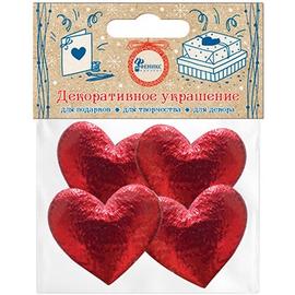 Декоративное украшение Сердце, Красный, Металлик, 3,5*3,1 см, 4 шт. - Артикул: 82645 Аксессуары и декор Дон Баллон