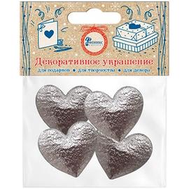 Декоративное украшение Сердце, Серебро, Металлик, 3,5*3,1 см, 4 шт. - Артикул: 82644 Аксессуары и декор Дон Баллон