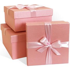 Купить Набор коробок Атласный бант, Текстурные полоски, Розовый, Перламутр, 21*21*11 см, 3 шт.