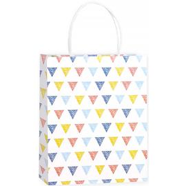 Купить Пакет подарочный, Белый, Разноцветные треугольники, 32*26*12 см