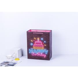 Пакет подарочный, С Днем Рождения!, Неоновые огни (торт), Фуше, 23*18*10 см - Артикул: KR-3894S1 День Рождения Дон Баллон