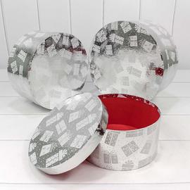 Набор коробок Цилиндр, Новогодние подарки, Серебро, Металлик, 25*25*11 см, 3 шт. - Артикул: 7302245/1636 Коробки на магнитах Дон Баллон