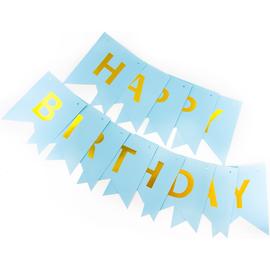 Гирлянда Флажки, Happy Birthday, Голубой, Металлик, 20*210 см - Артикул: 615130 Гирлянды Буквы Дон Баллон