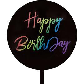 Топпер Круг, Happy Birthday, Яркие буквы, Черный, Градиент, 9*15 см - Артикул: 615135 Топперы Дон Баллон