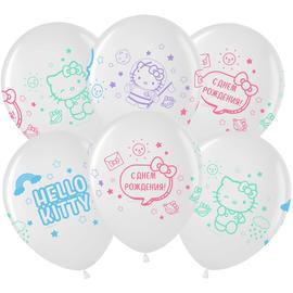 Купить Шар (12''/30 см) Hello Kitty, С Днем Рождения!, Белый (200)/Прозрачный (600), кристалл, 4 ст, 25 шт.