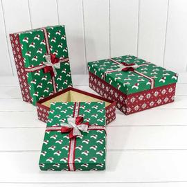 Набор коробок Новогодние шапочки, Зеленый/Красный, 35*25*13 см, 3 шт. - Артикул: 720661/3 Наборы коробок 3 в 1 Дон Баллон