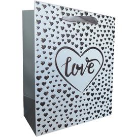 Пакет подарочный, Love, Множество сердец, Серебро, Металлик, 23*18*10 см, 1 шт. - Артикул: 1034-B1 Любовь Дон Баллон