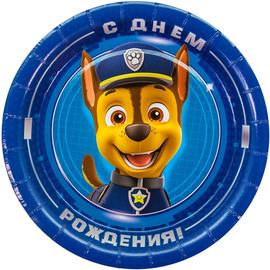 Тарелки (7''/18 см) Щенячий Патруль, С Днем Рождения!, Синий, 6 шт. - Артикул: 501222 Одноразовые тарелки Дон Баллон