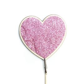 Купить Топпер Сердце, Розовый, с блестками, 7*7 см