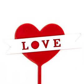Купить Топпер Сердце, Love (белая лента), Красный, 10*12 см