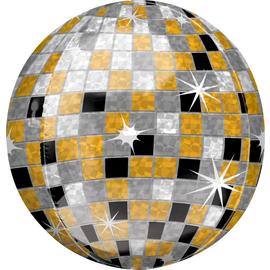 Купить Шар (22''/56 см) Сфера 3D, Сверкающее диско, Черный/Золото, Голография, 1 шт.