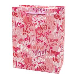 Купить Пакет подарочный, I Love (сердечки граффити), Розовый, 23*18*10 см, 1 шт.