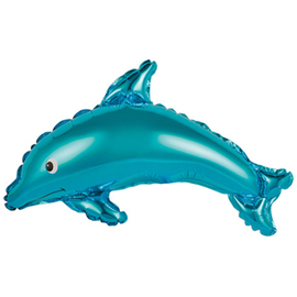 Купить Шар с клапаном (15''/38 см) Мини-фигура, Дельфин, Голубой, 5 шт.