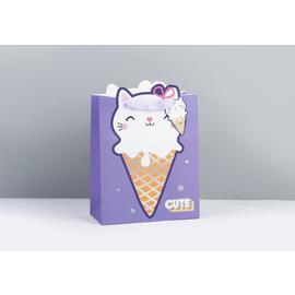 Купить Пакет подарочный 3D, Котенок Мороженое, Сиреневый, 23*18*10 см, 1 шт.