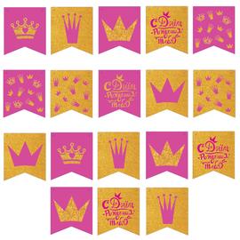 Купить Гирлянда Флажки, С Днем Рождения! (корона для принцессы), Розовый, 300 см, 1 шт.