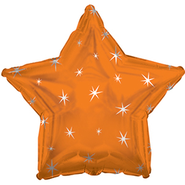 Купить Шар (18''/46 см) Звезда, Серебряные искры, Оранжевый, 5 шт.