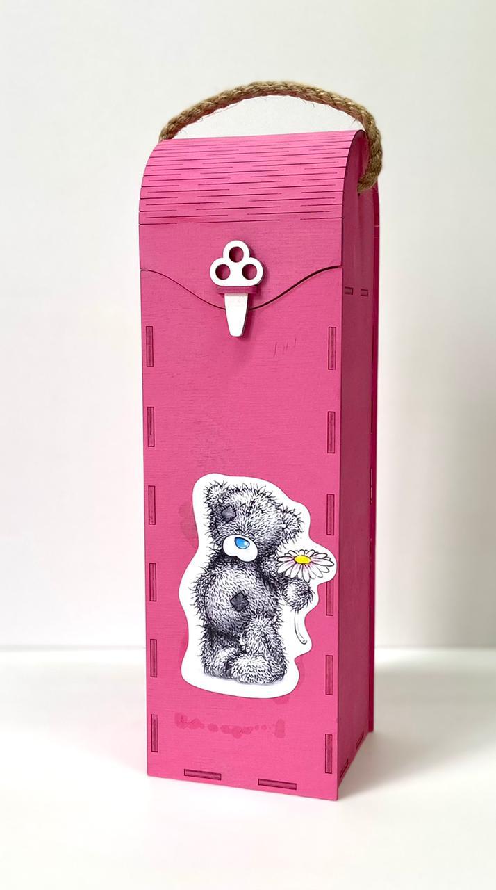 Декоративный ящик для вина, Плюшевый мишка, Малиновый, 10*33 см, 1 шт.