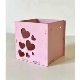 Купить Декоративный ящик Куб, Сердца, Розовый, 10*10*10 см, 1 шт.
