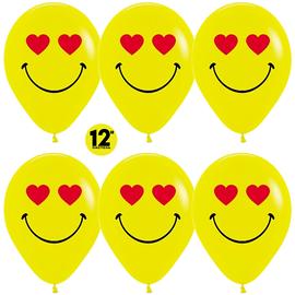 Купить Шар (12''/30 см) Emoji, Смайл влюбленный, Желтый (020), пастель, 2 ст, 25 шт.