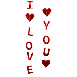 Купить Гирлянда-подвеска I love you (сердца), Красный, Металлик, 150 см, 1 шт.