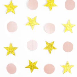 Купить Гирлянда-подвеска Звезда, Круги и звезды, Розовый/Золото, с блестками, 250 см, 1 шт.