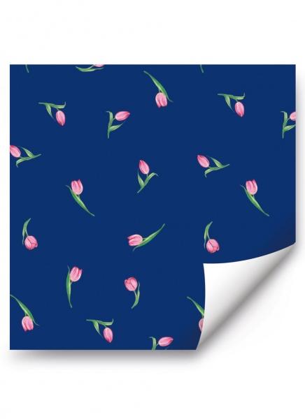 Упаковочная бумага (0,7*1 м) Розовые тюльпаны, Темно-синий, 2 шт.