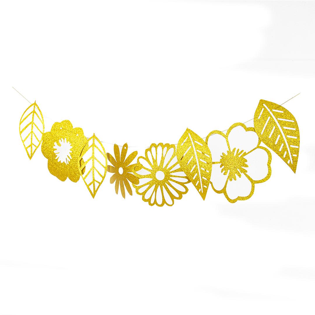 Гирлянда Цветы и листья, Золото, с блестками, 250 см, 1 шт.