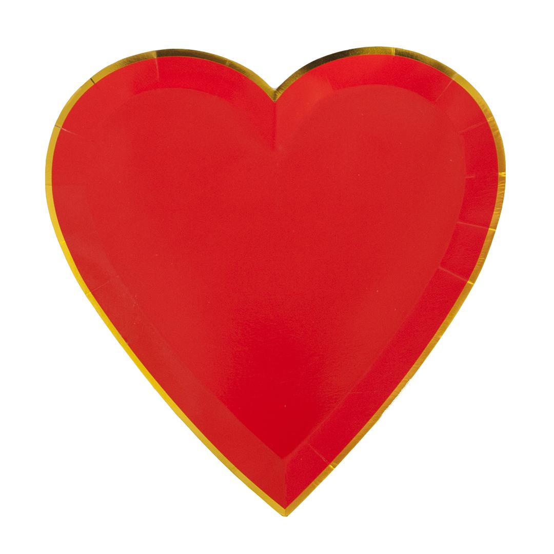 Тарелки (9''/23 см) Сердце, Красный, Металлик, 6 шт.