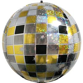 Купить Шар (22''/56 см) Сфера 3D, Сверкающее диско, Черный/Золото, Голография, 1 шт.