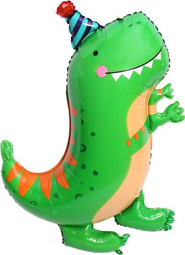 Шар (38''/97 см) Фигура, Динозавр в колпачке, Зеленый, 1 шт.