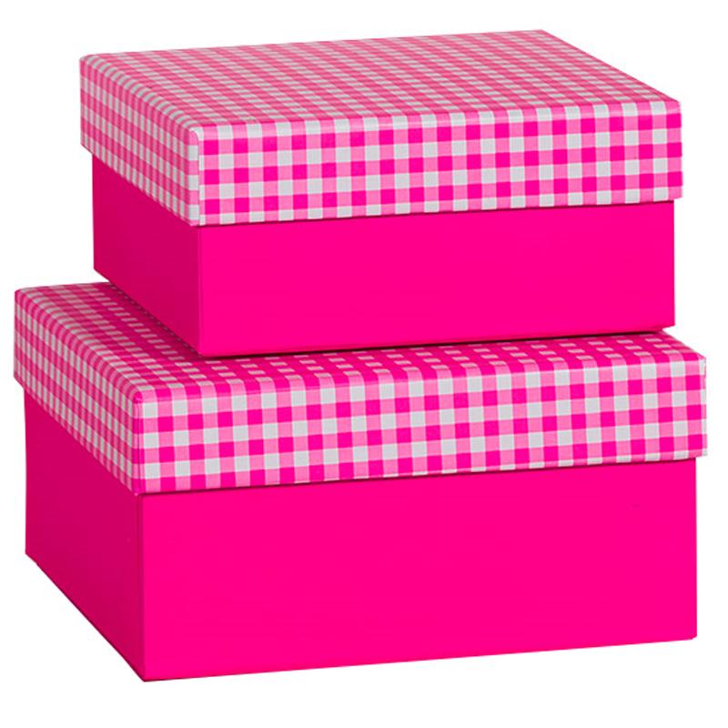 Набор коробок Стильная клетка, Розовый, 15*15*8 см, 2 шт.