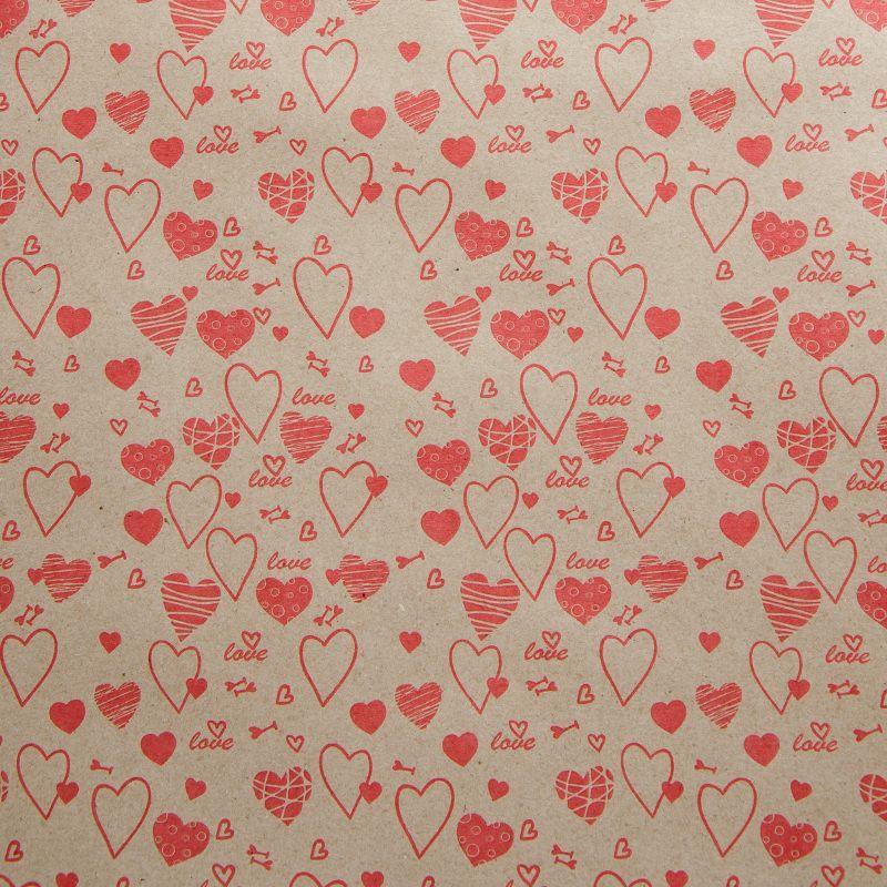 Упаковочная бумага, Крафт (0,7*8,5 м) Сердца, Красный, 1 шт.