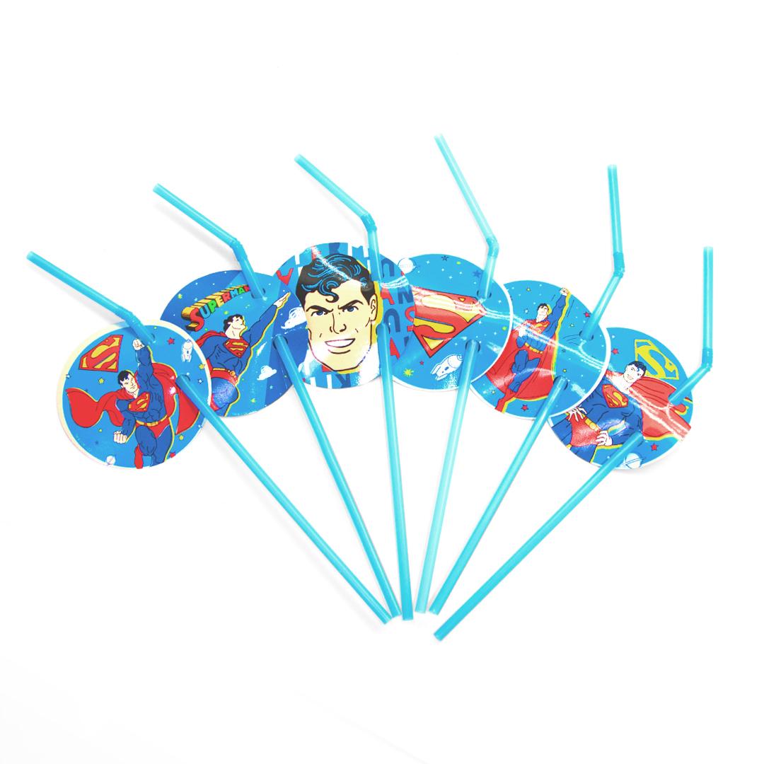Трубочки для коктейлей, Супермен, Синий, 6 шт.