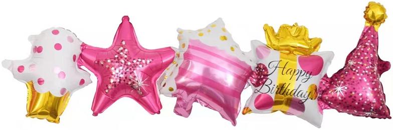 Гирлянда (42''/107 см) Фигура, С Днем Рождения, Подарки и сладости, Розовый, 2 шт. в упак.