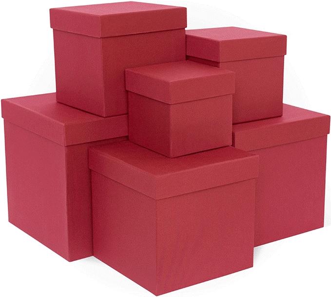 Набор коробок Тиснение лен, Красный, 21*21*21 см, 6 шт.