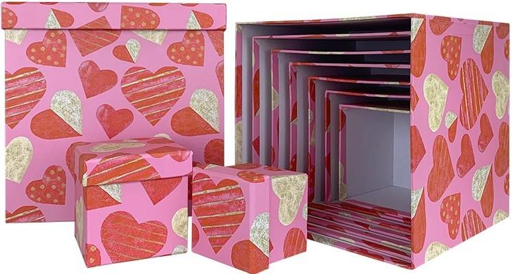 Набор коробок Яркие сердца, Розовый, 26*26*26 см, 10 шт.