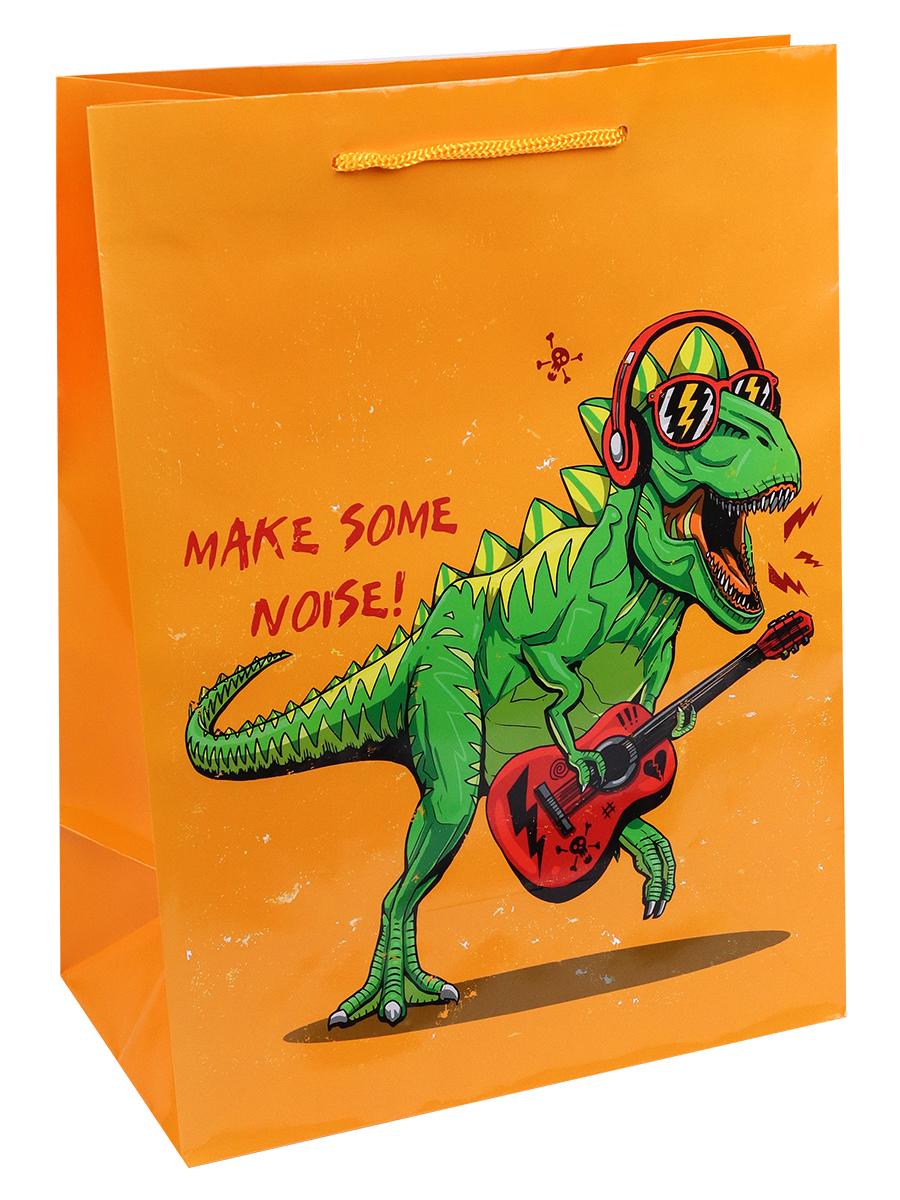 Пакет подарочный, Музыкальный динозавр, Оранжевый, 47*40*14 см, 1 шт.
