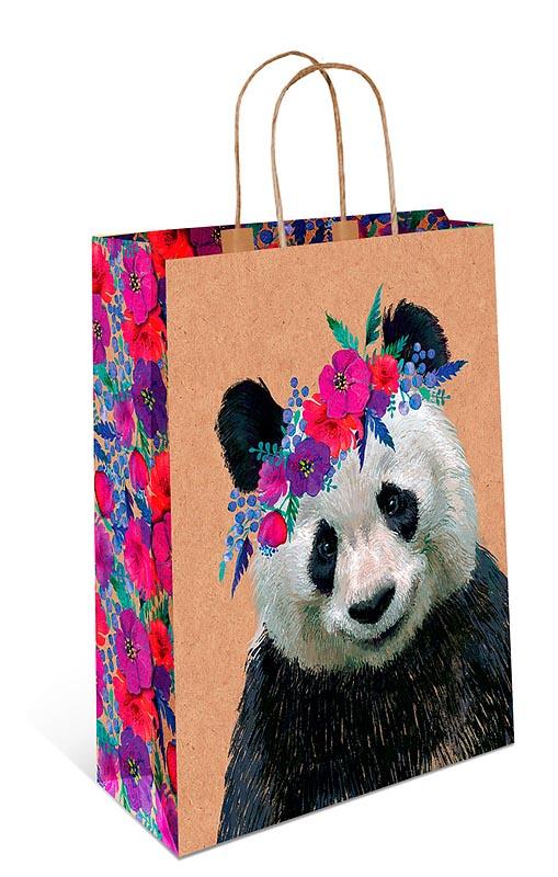 Пакет подарочный, Панда с цветами, Крафт, 18*22*10 см, 1 шт.