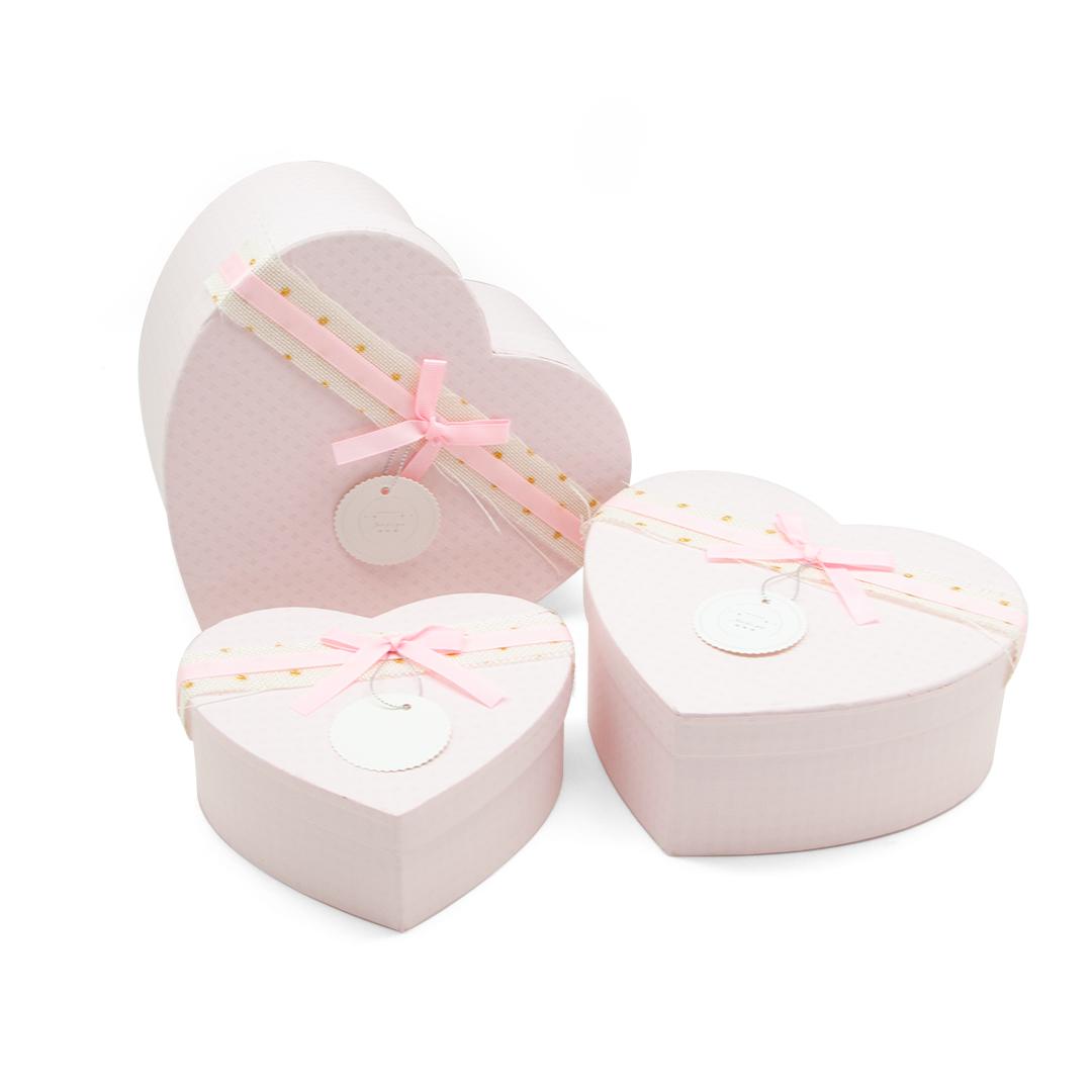 Набор коробок Сердце, с бантом, Нежно-розовый, 22*20*9 см, 3 шт.