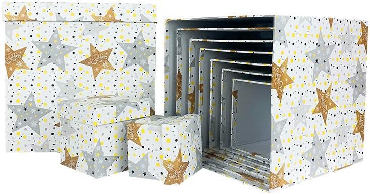 Набор коробок Новогодние звезды, 26*26*26 см, 10 шт.