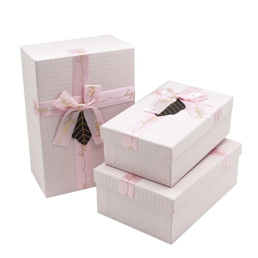 Набор коробок с бантом, Розовый, 23*16*9,5 см, 3 шт.